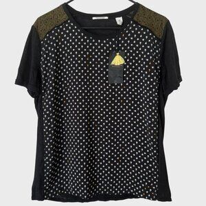 Scotch & Soda Floral Printed Short-Sleeve Linen T-Shirt Black Women's Size 2 New